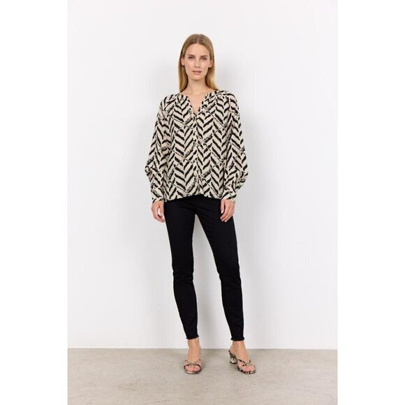 NWT SOYA CONCEPT Inarose Black & Cream Print Button Down Blouse - Picture 3 of 8